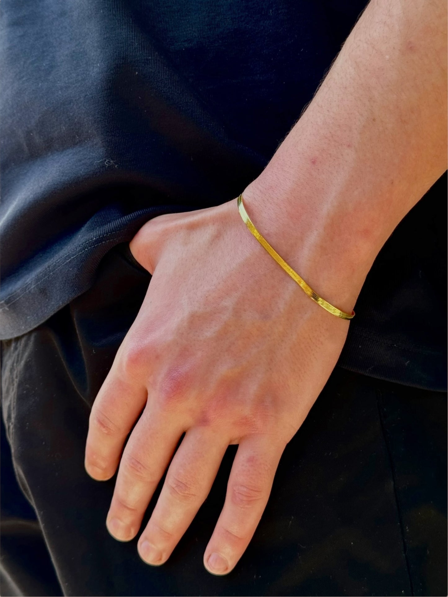 Herren Armband mit flacher Schlangenkette, Herringbone-Kette – 925 Silber, 18K vergoldet, Unisex