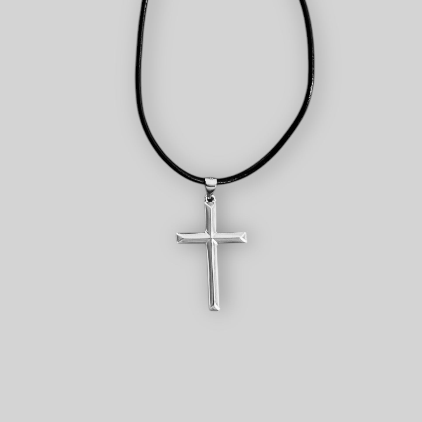 Men's leather necklace with solid cross pendant – 925 silver, 18K gold-plated, unisex