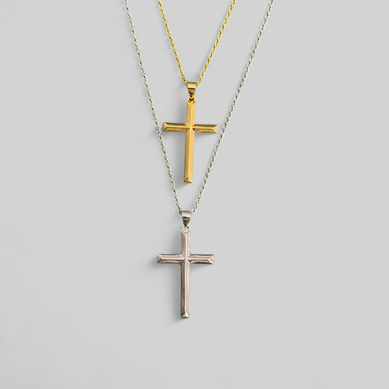 Men's necklace solid cross chain with diamond cut – 925 silver 18K gold-plated, unisex