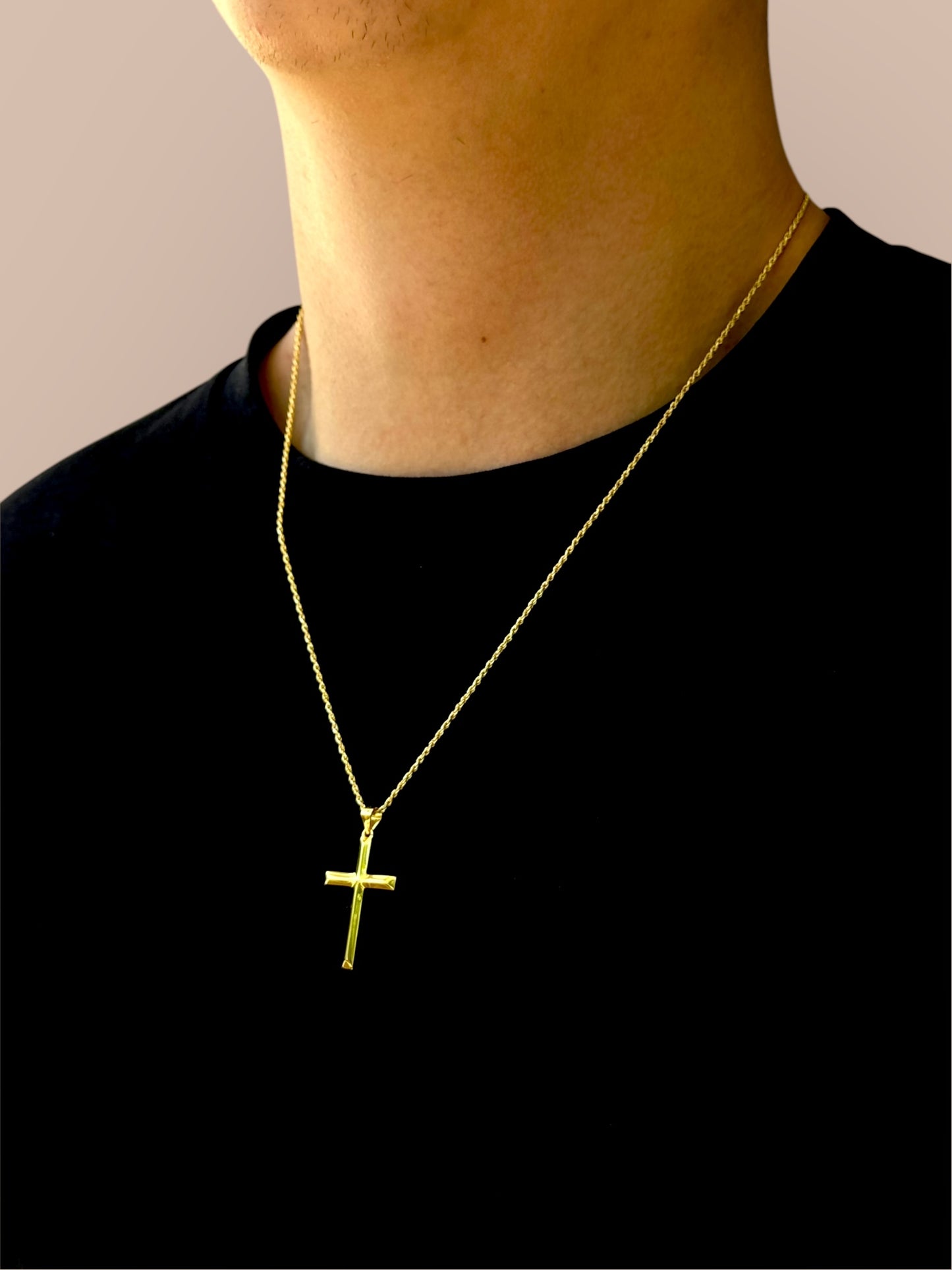 Men's necklace solid cross chain with diamond cut – 925 silver 18K gold-plated, unisex