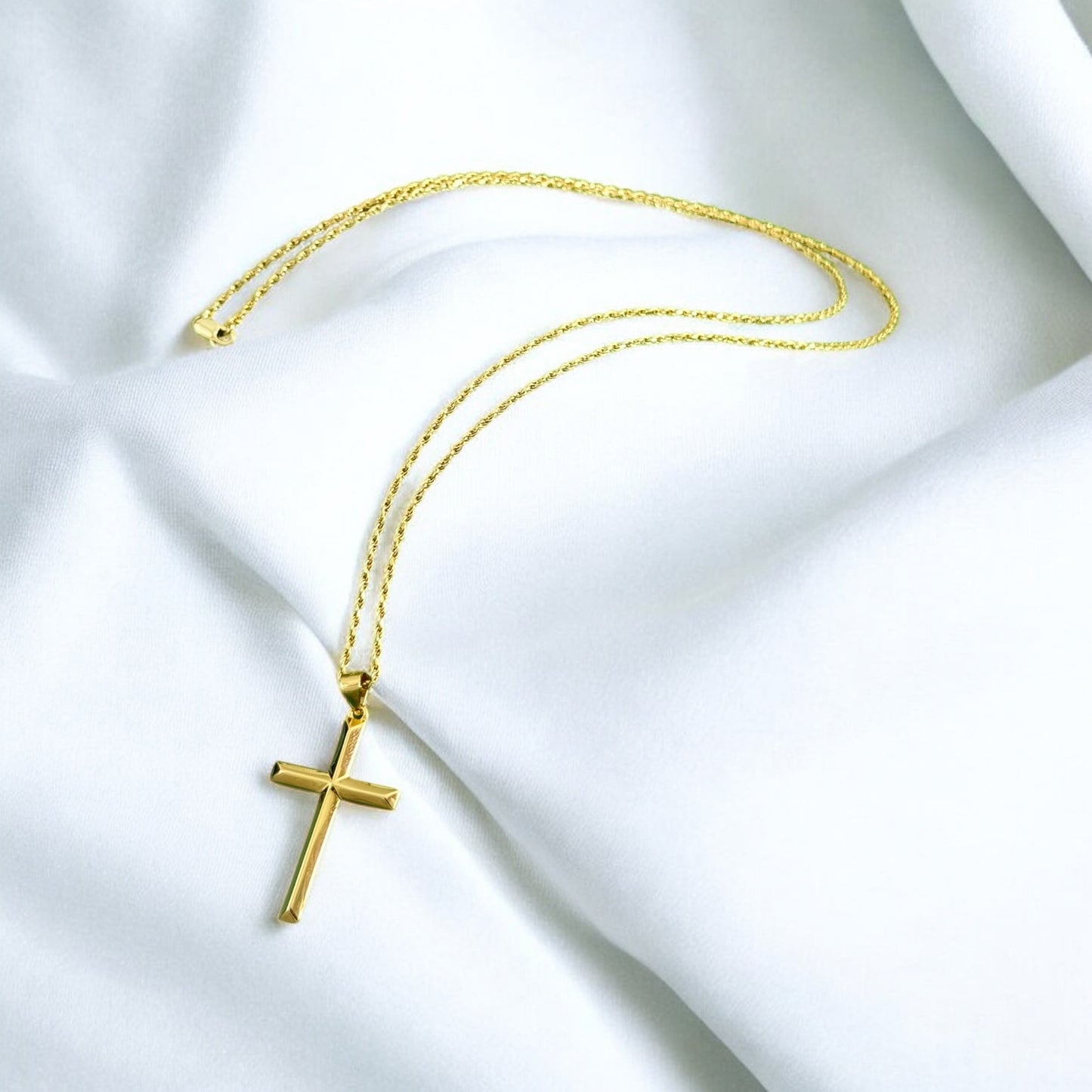 Men's necklace solid cross chain with diamond cut – 925 silver 18K gold-plated, unisex