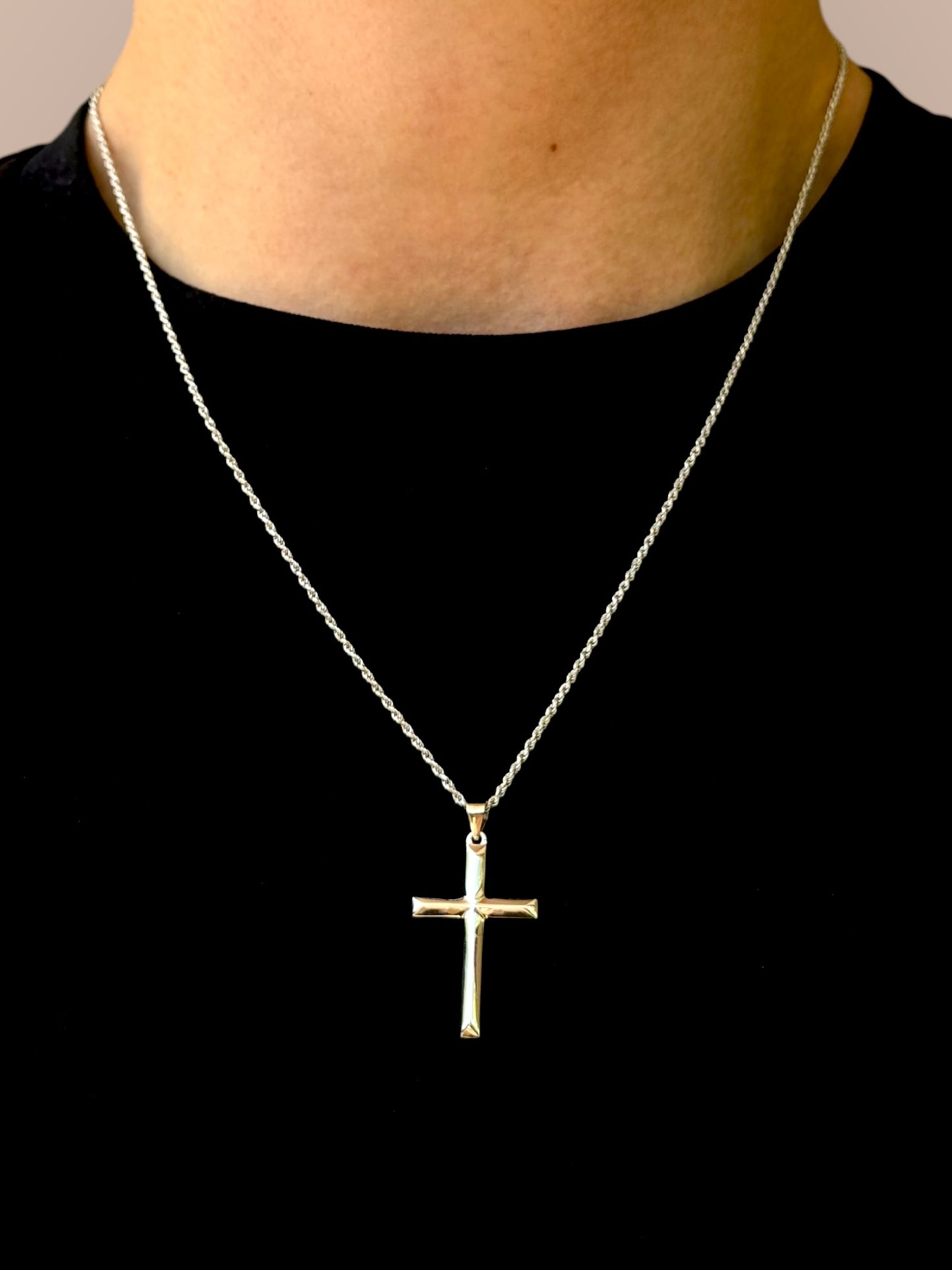 Men's necklace solid cross chain with diamond cut – 925 silver 18K gold-plated, unisex