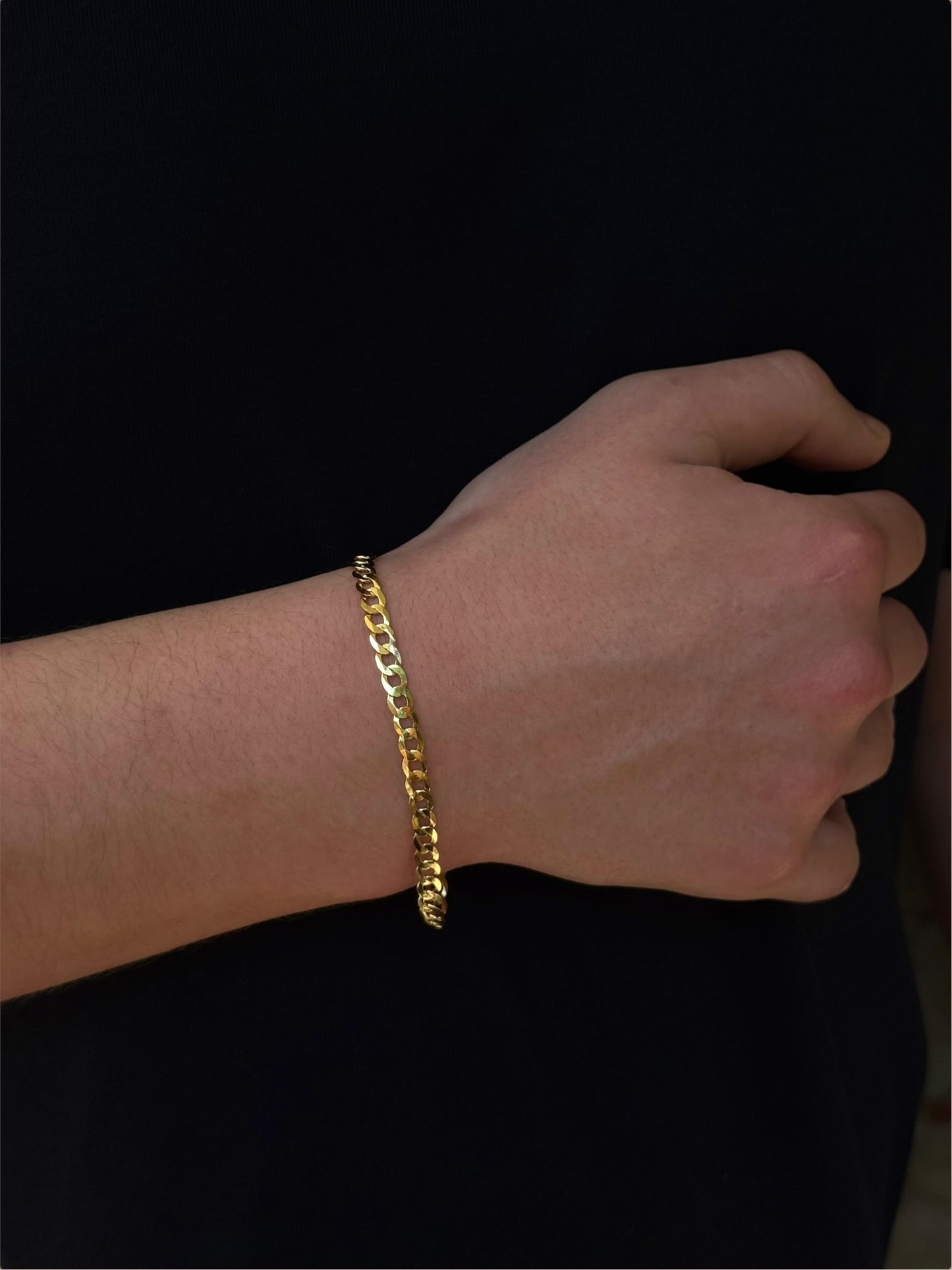 Men's bracelet with diamond-cut Cuban link chain – 925 silver, 18K gold-plated, unisex