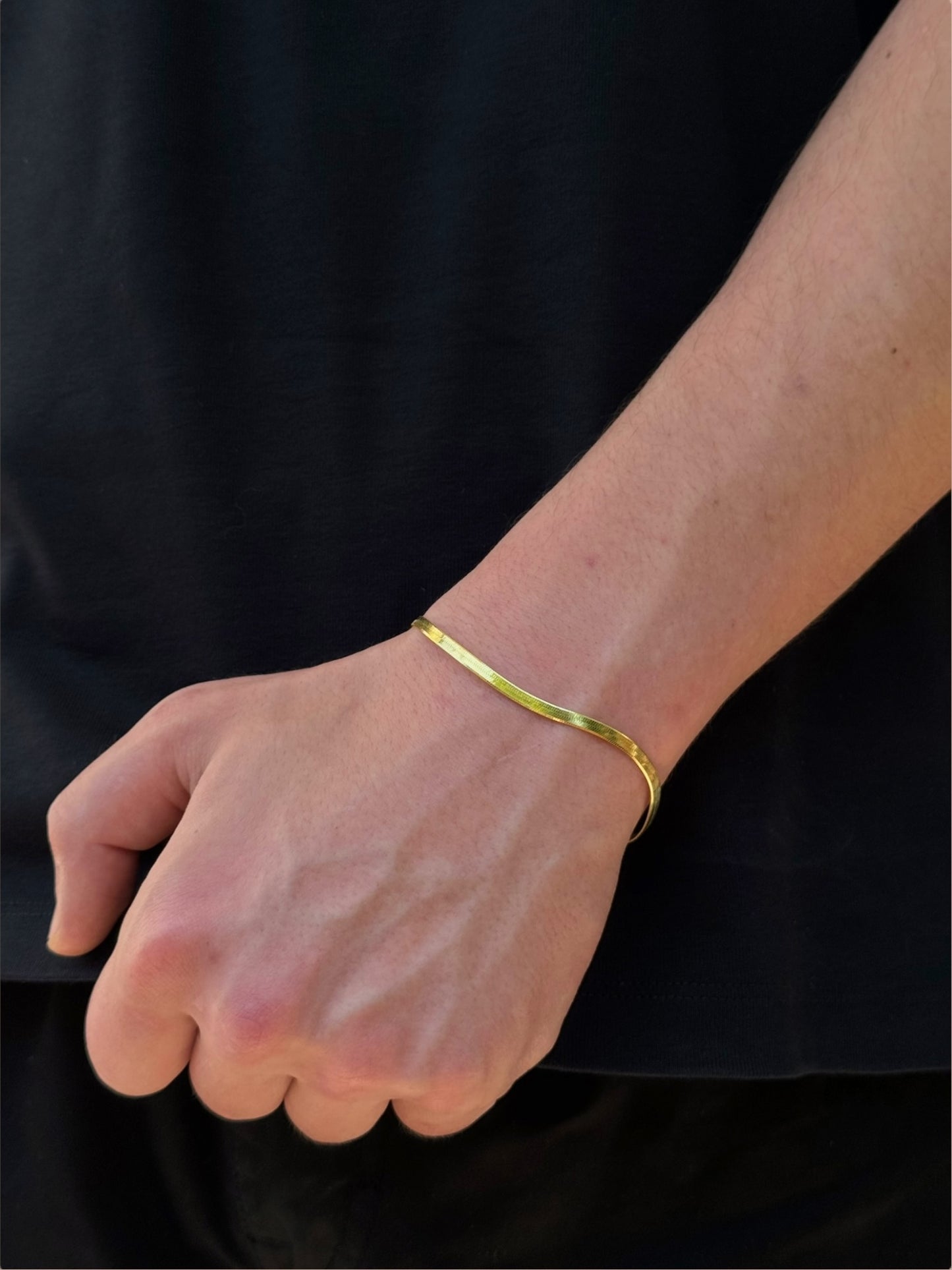 Herren Armband mit flacher Schlangenkette, Herringbone-Kette – 925 Silber, 18K vergoldet, Unisex