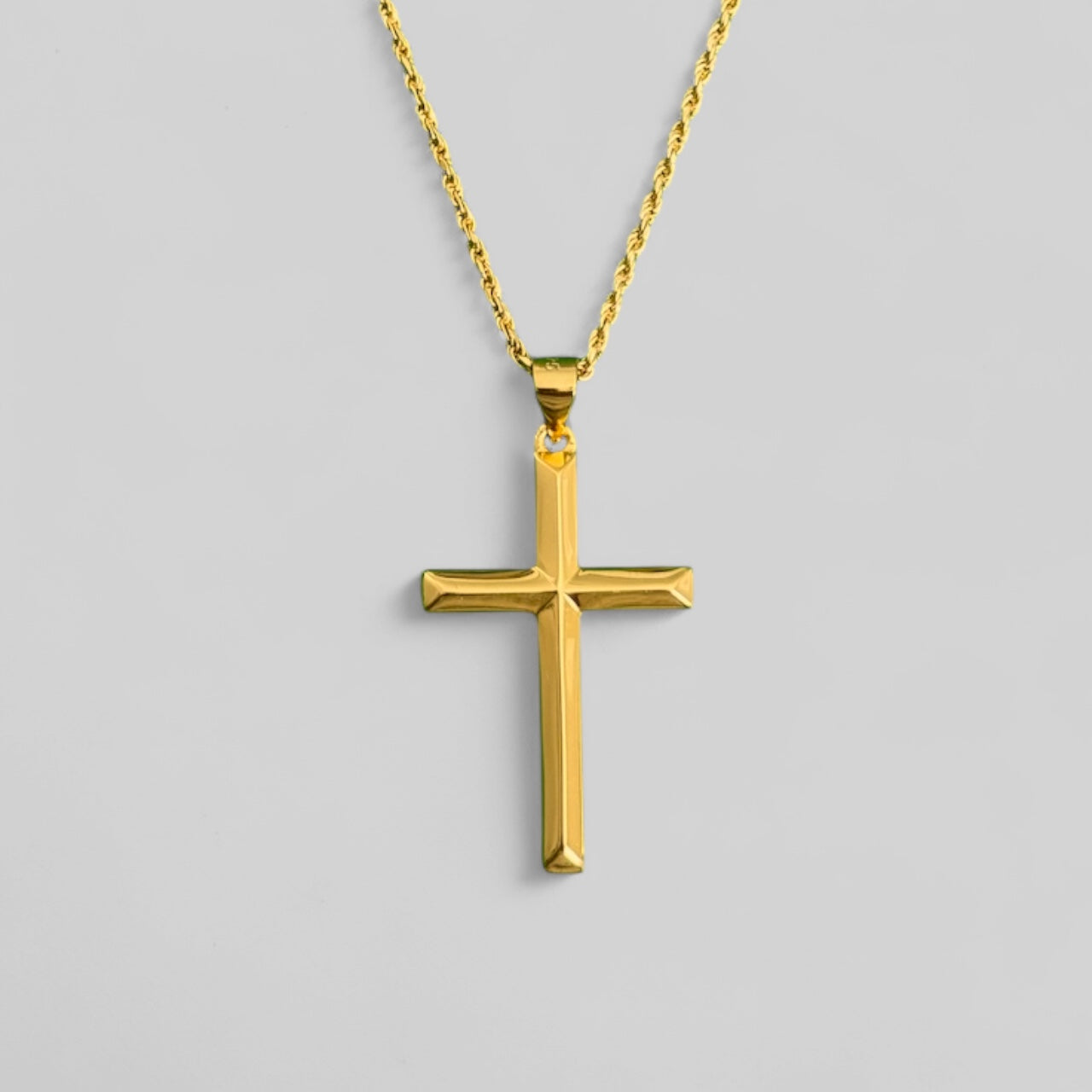 Men's necklace solid cross chain with diamond cut – 925 silver 18K gold-plated, unisex