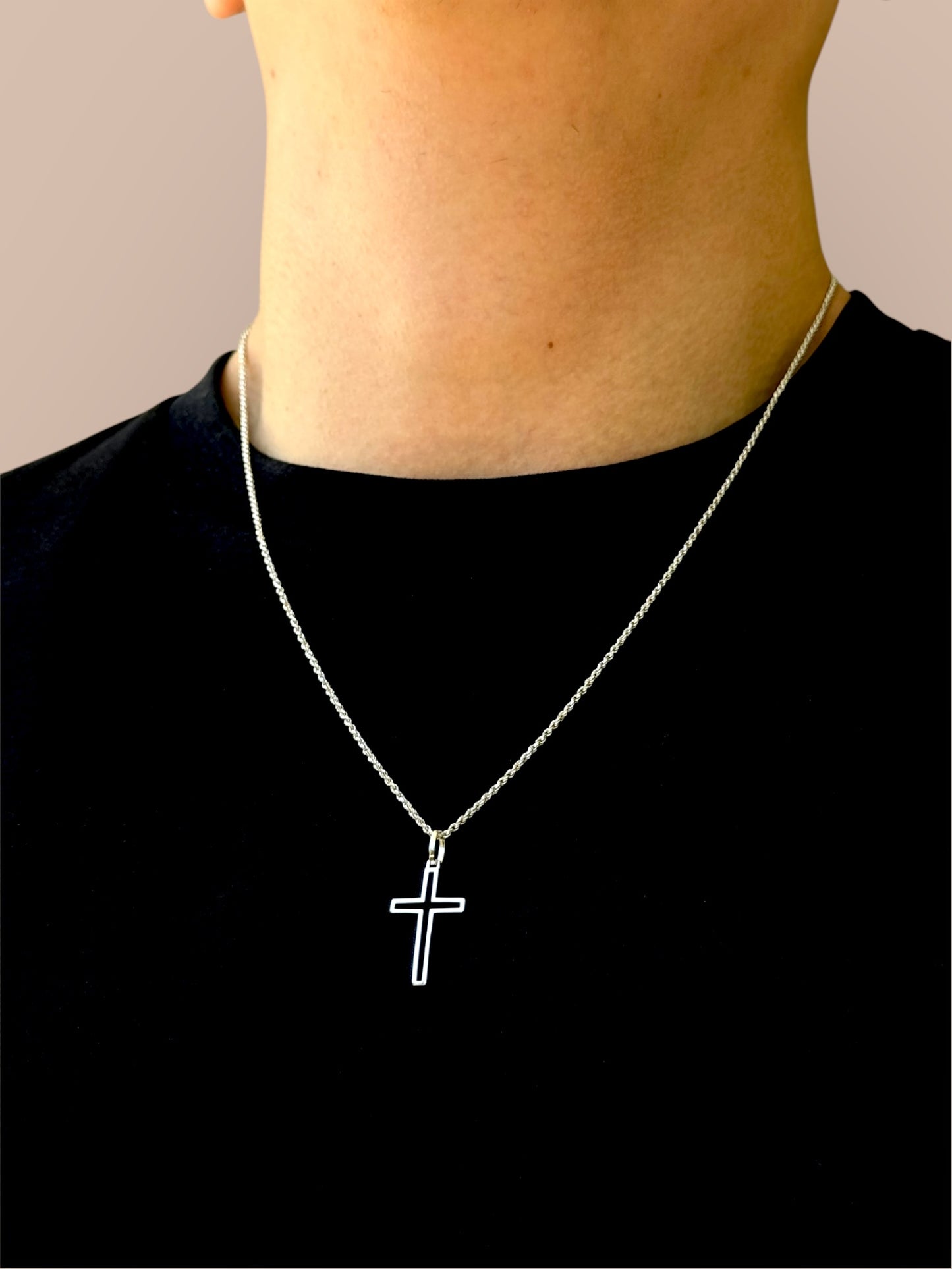 Men's necklace, elegant minimalist cross chain with diamond cut – 925 silver 18K gold-plated, unisex