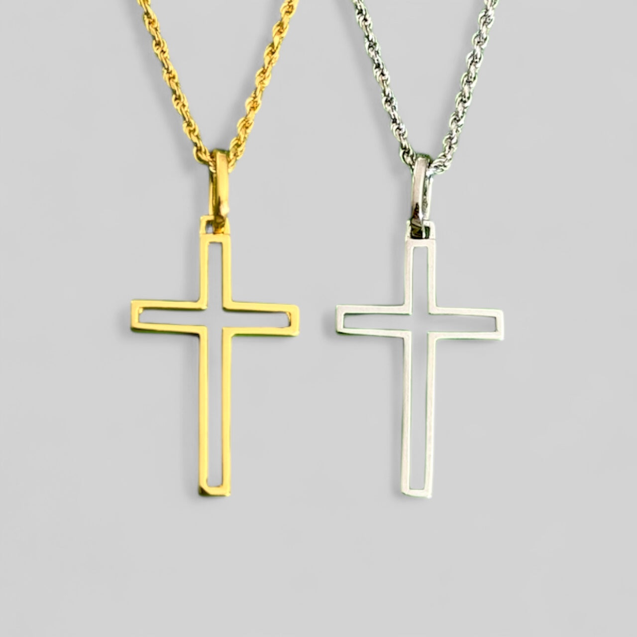 Men's necklace, elegant minimalist cross chain with diamond cut – 925 silver 18K gold-plated, unisex