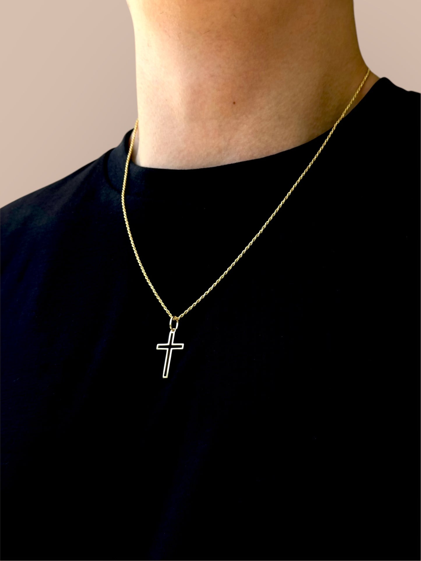 Men's necklace, elegant minimalist cross chain with diamond cut – 925 silver 18K gold-plated, unisex