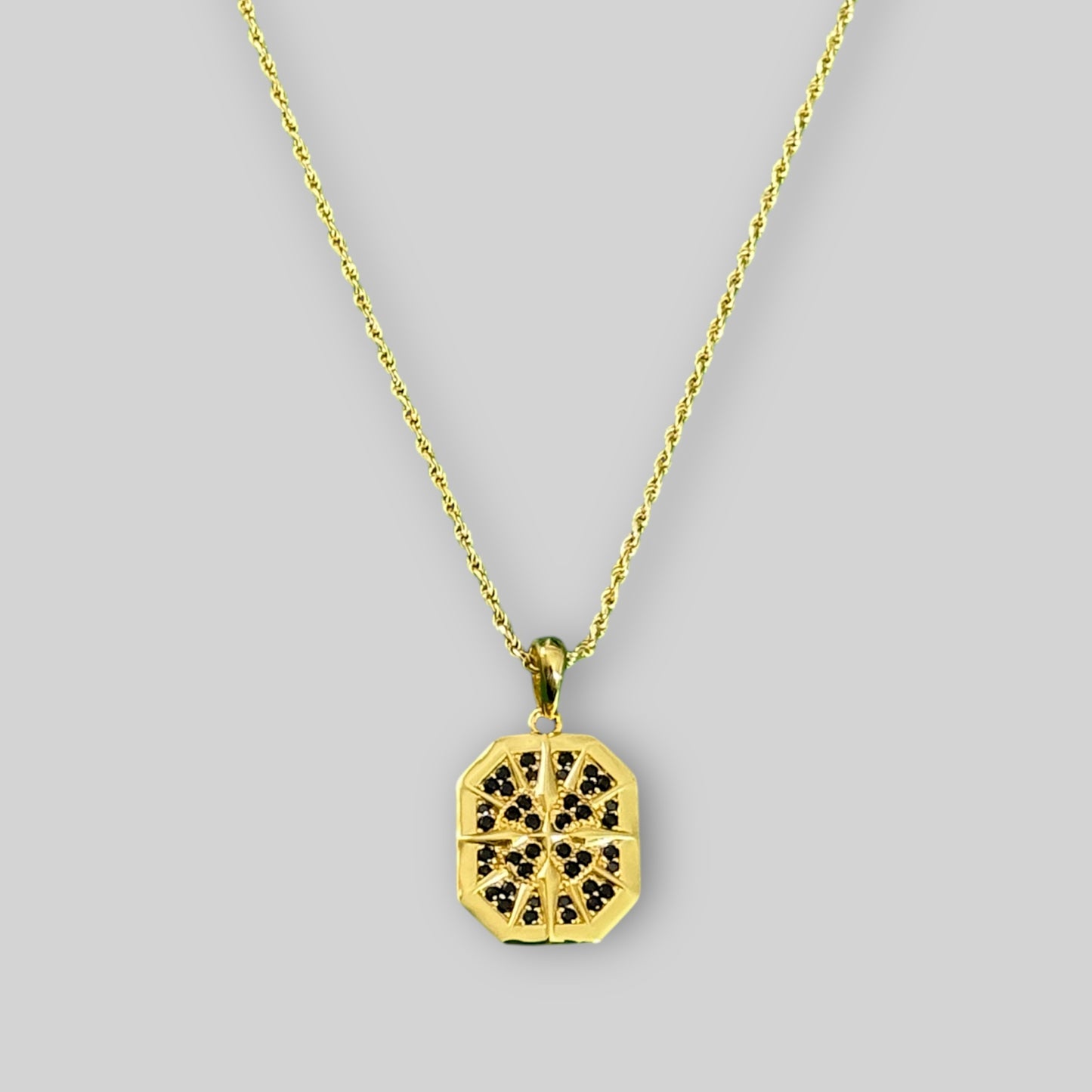 Men's star necklace with zirconia and black stones – 925 silver, 18K gold-plated, unisex