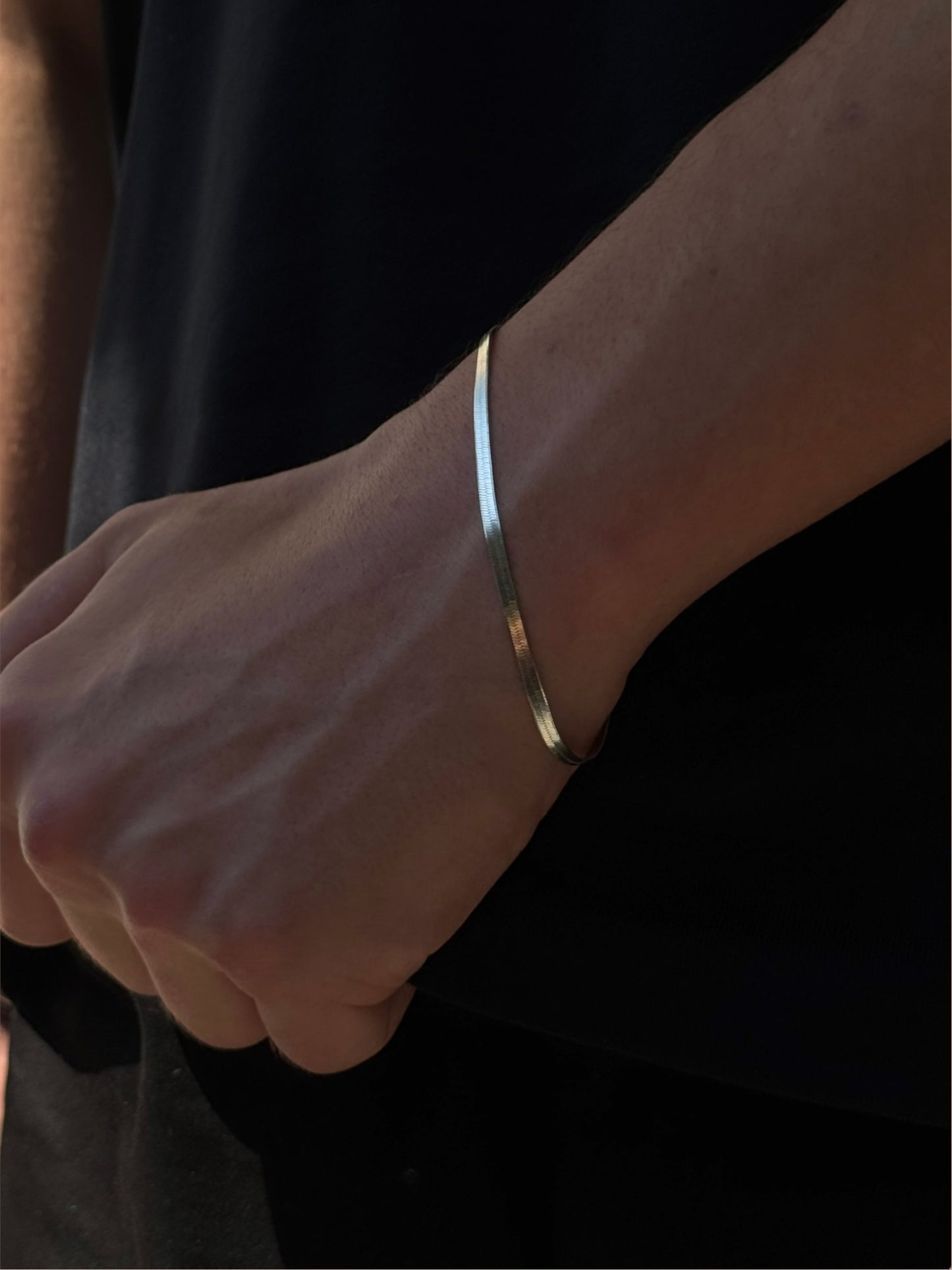 Herren Armband mit flacher Schlangenkette, Herringbone-Kette – 925 Silber, 18K vergoldet, Unisex