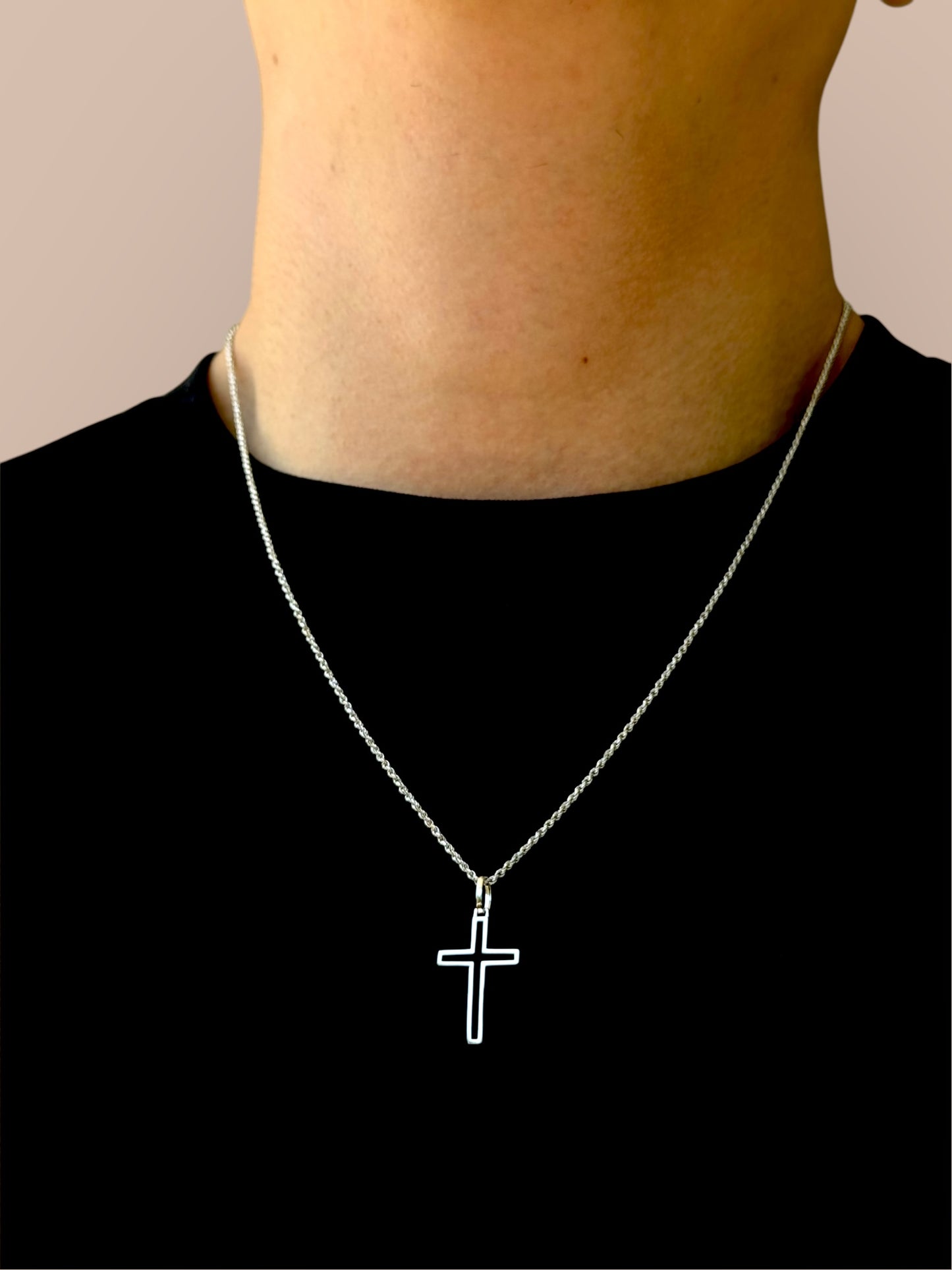 Men's necklace, elegant minimalist cross chain with diamond cut – 925 silver 18K gold-plated, unisex