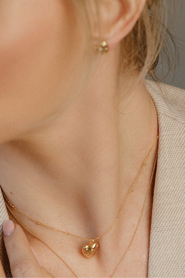 Saint Valentin - Anniversaire - Love Box avec roses et sac - Collier en forme de cœur incrusté de zircones en argent 925, plaqué or