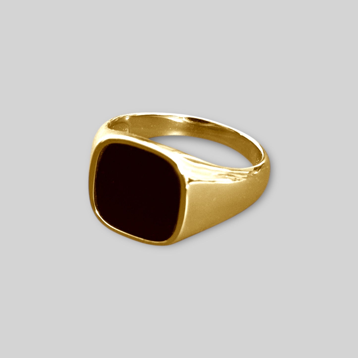 Men's - Solid men's ring with black stone – 925 silver, 18K gold-plated, unisex
