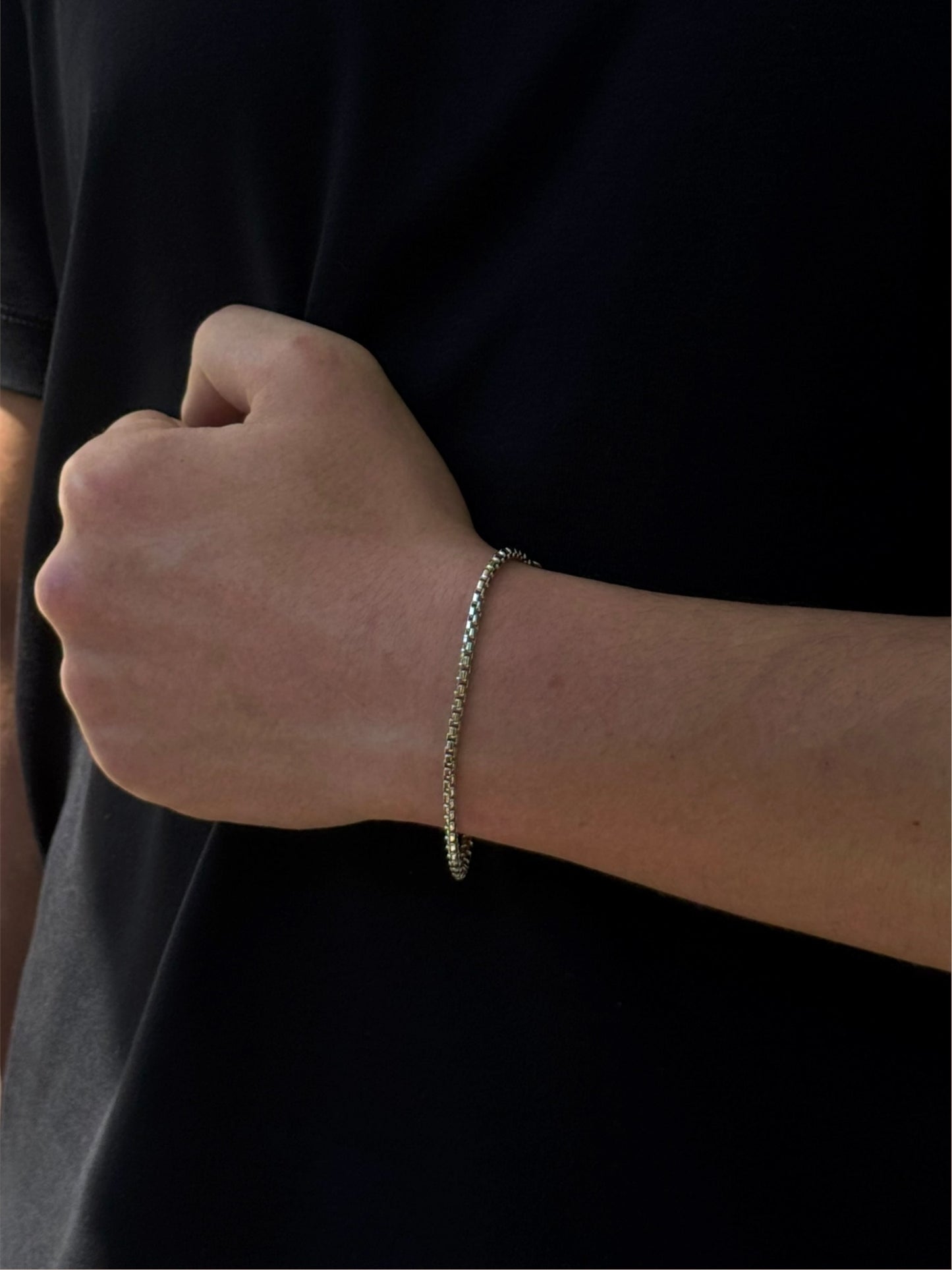 Men's - Classic solid bracelet - 925 silver, 18K gold-plated, unisex, available in 2 sizes