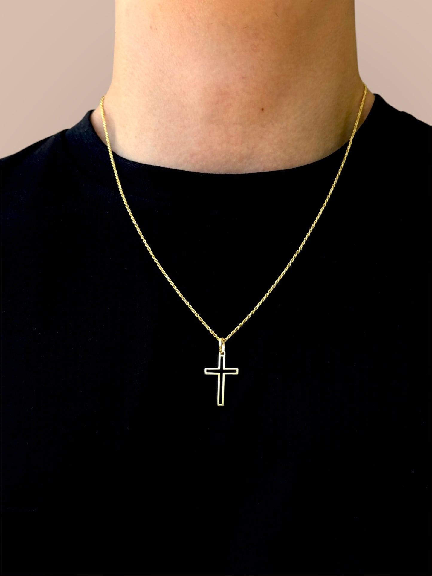 Men's necklace, elegant minimalist cross chain with diamond cut – 925 silver 18K gold-plated, unisex