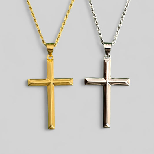 Men's necklace solid cross chain with diamond cut – 925 silver 18K gold-plated, unisex