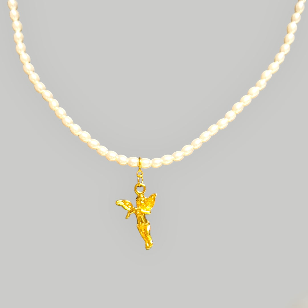 Collier de perles ange gardien minimaliste collier ange argent 925 plaqué or