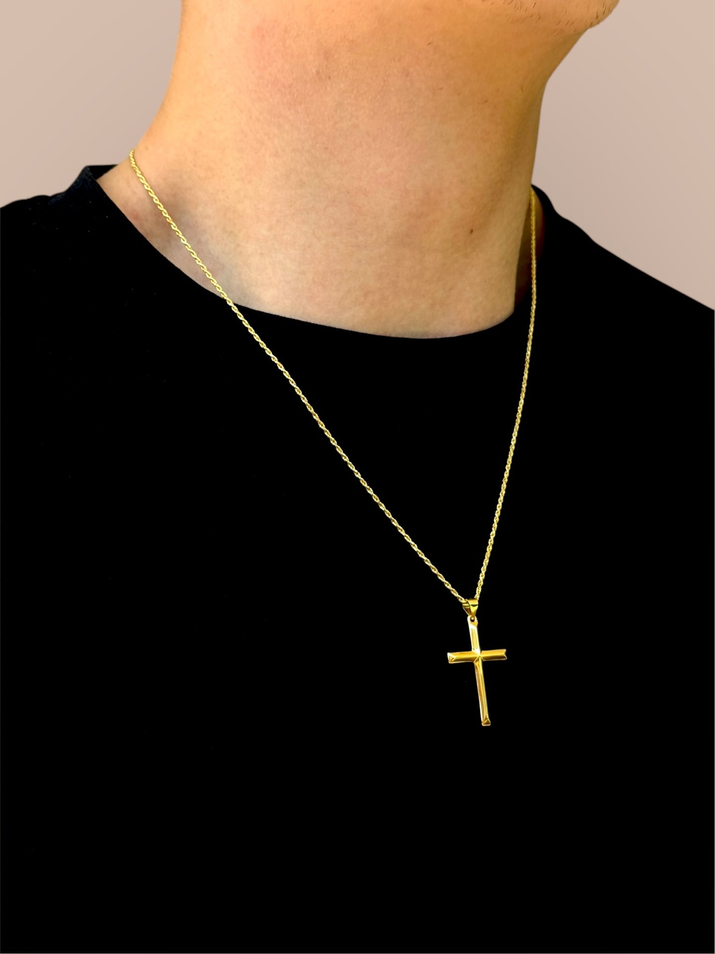 Men's necklace solid cross chain with diamond cut – 925 silver 18K gold-plated, unisex