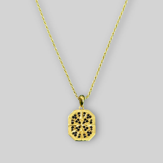 Men's star necklace with zirconia and black stones – 925 silver, 18K gold-plated, unisex