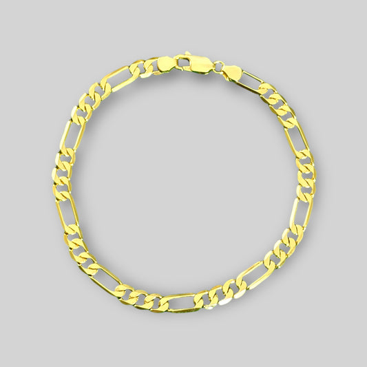Men's Figaro Bracelet with Diamond Cut – 925 Silver, 18K Gold Plated, Unisex